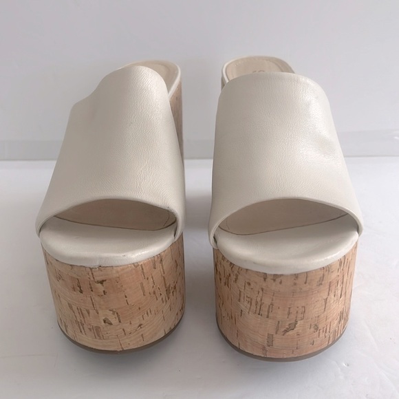 SCHUTZ Dalle Cutout Sandals Cream Cork Block Heel Platform Mules Shoes Size 9.5 - Picture 10 of 12